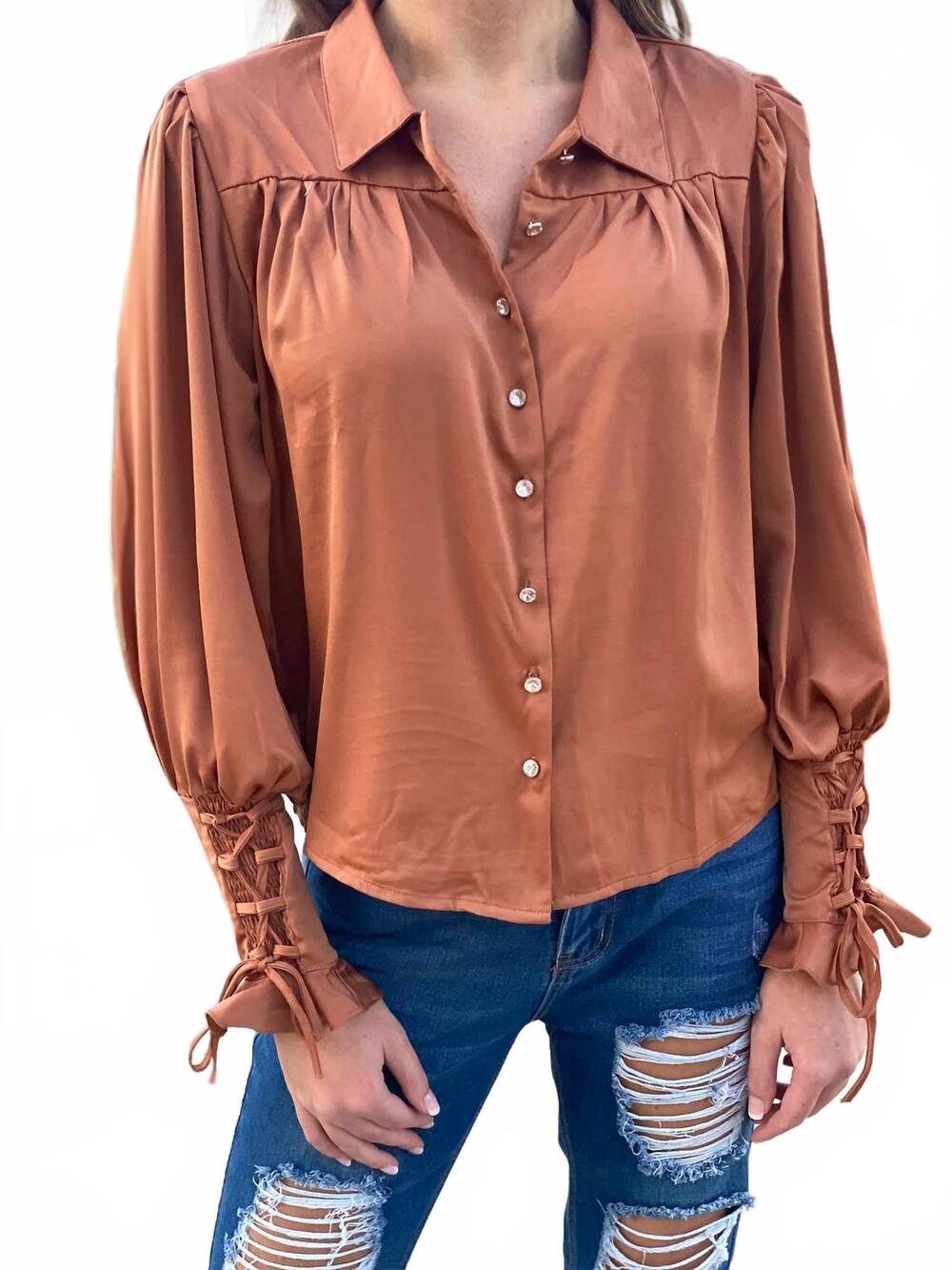 NEW PASTEL DESIGN brenna detailed blouse in burnt orange